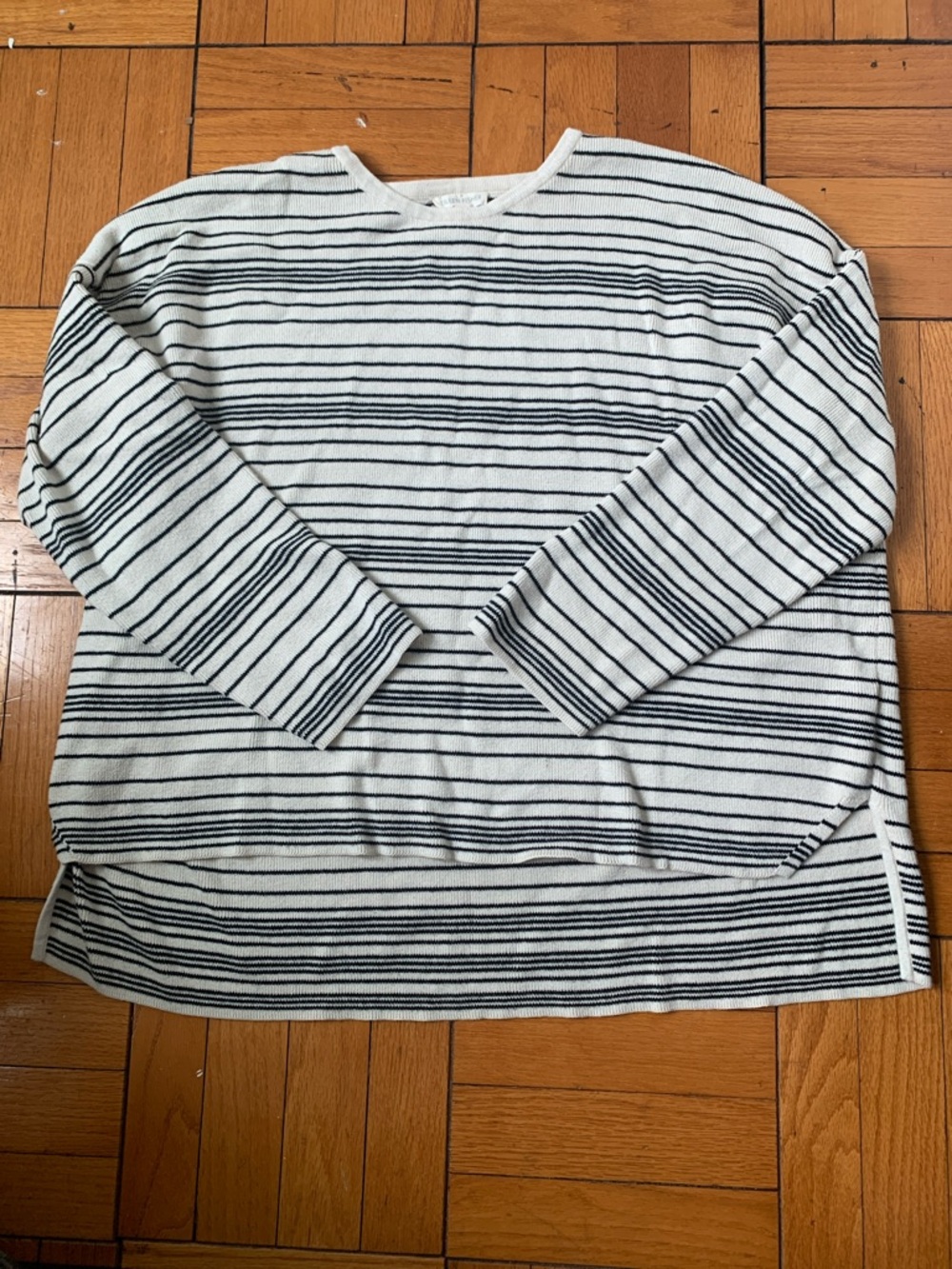 Eileen Fisher White & Black Striped Crewneck Sweater